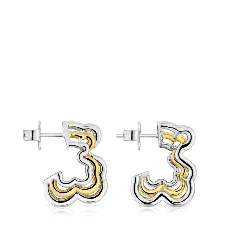 Pendientes TOUS Small two-tone triple bear Bickie Mujer Plateados | 5182DNOYW