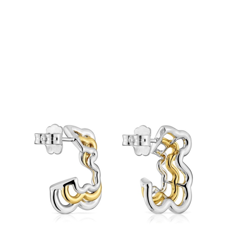 Pendientes TOUS Small two-tone triple bear Bickie Mujer Plateados | 5182DNOYW