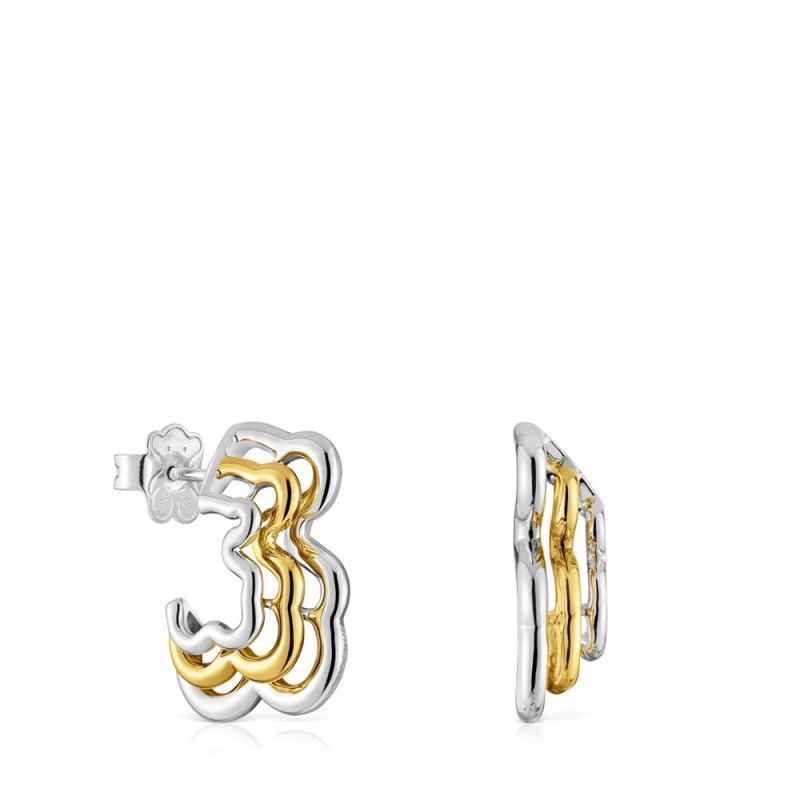 Pendientes TOUS Small two-tone triple bear Bickie Mujer Plateados | 5182DNOYW