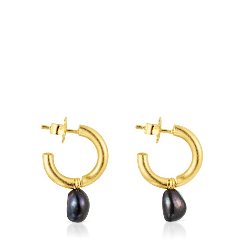 Pendientes TOUS Small vermeil Hav Hoop with pearl Mujer Plateados Grises | 7964WRMUQ