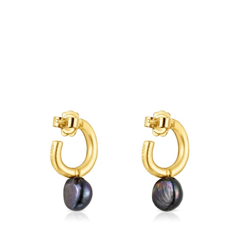 Pendientes TOUS Small vermeil Hav Hoop with pearl Mujer Plateados Grises | 7964WRMUQ