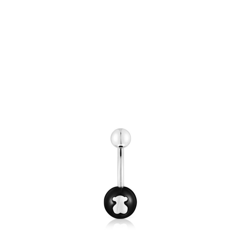 Pendientes TOUS Steel onyx Navel Icon Glass Mujer Grises Negros | 2563ABCXO