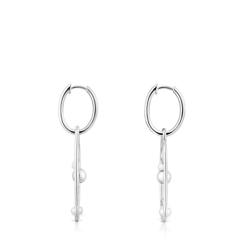 Pendientes TOUS Tsuri Hoop with cultured pearls Mujer Plateados | 3852GWDKE