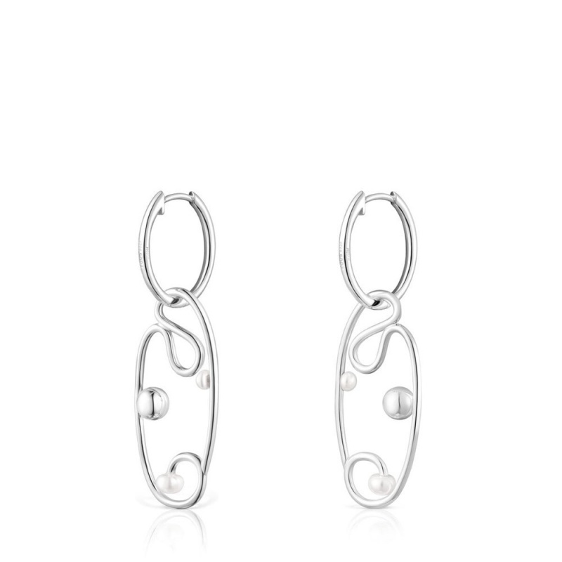 Pendientes TOUS Tsuri Hoop with cultured pearls Mujer Plateados | 3852GWDKE