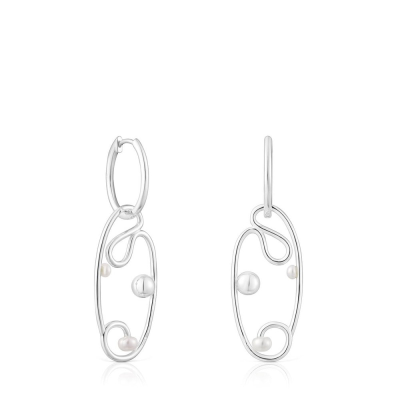 Pendientes TOUS Tsuri Hoop with cultured pearls Mujer Plateados | 3852GWDKE