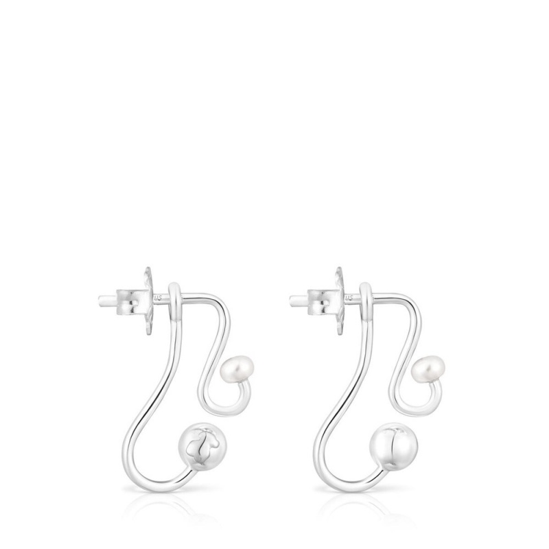 Pendientes TOUS Tsuri Two-piece with cultured pearls Mujer Plateados | 9820YIVST