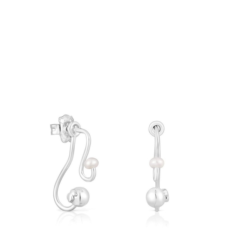 Pendientes TOUS Tsuri Two-piece with cultured pearls Mujer Plateados | 9820YIVST