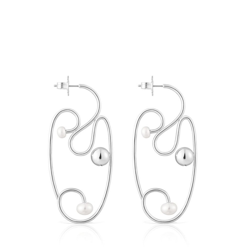 Pendientes TOUS Tsuri with cultured pearls Mujer Plateados | 3928CLKFD