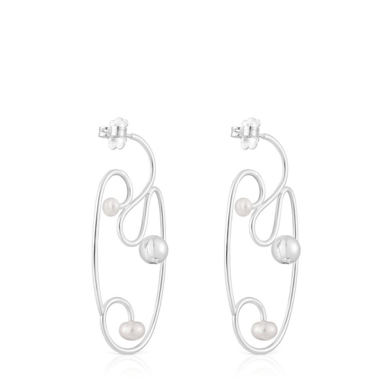 Pendientes TOUS Tsuri with cultured pearls Mujer Plateados | 3928CLKFD