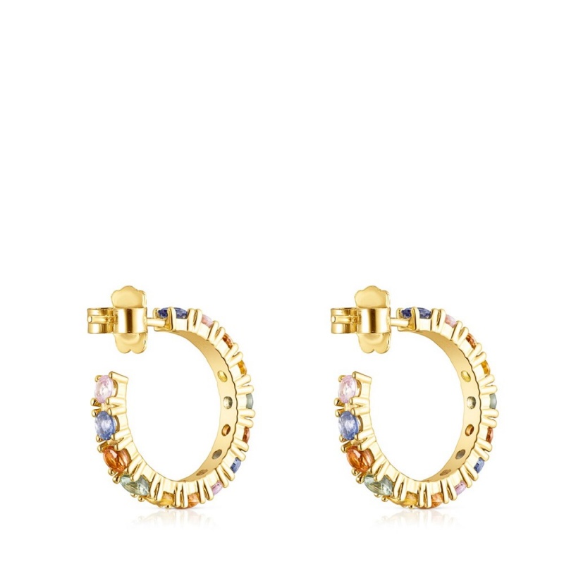 Pendientes TOUS Vermeil Glaring Hoop with multicolored Sapphires Mujer Plateados | 4506QABKW