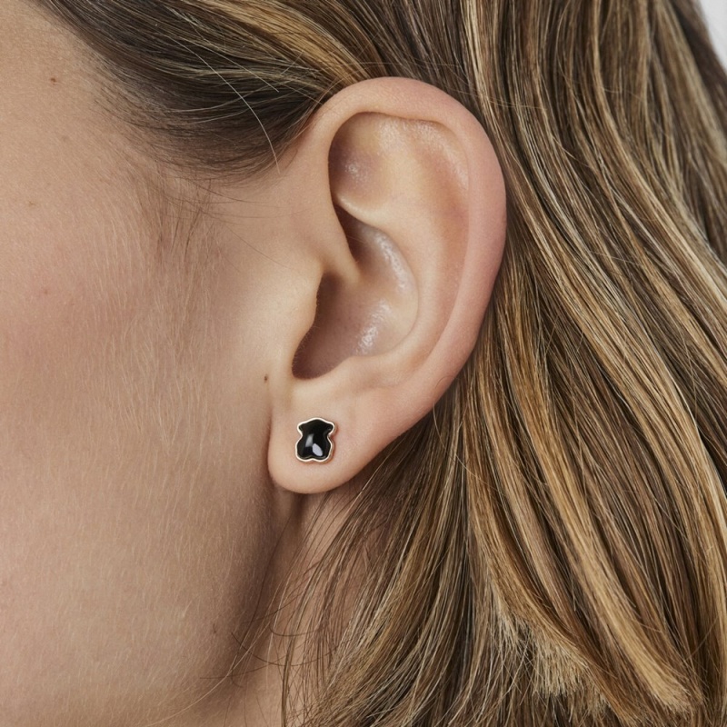 Pendientes TOUS Vermeil with faceted Onyx Motif Mujer Rosas Plateados Negros | 4379PMNOK