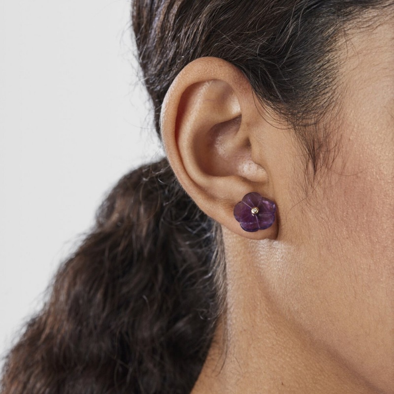 Pendientes TOUS Vita in with Amethyst Diamond Mujer Dorados | 2980FWHZV