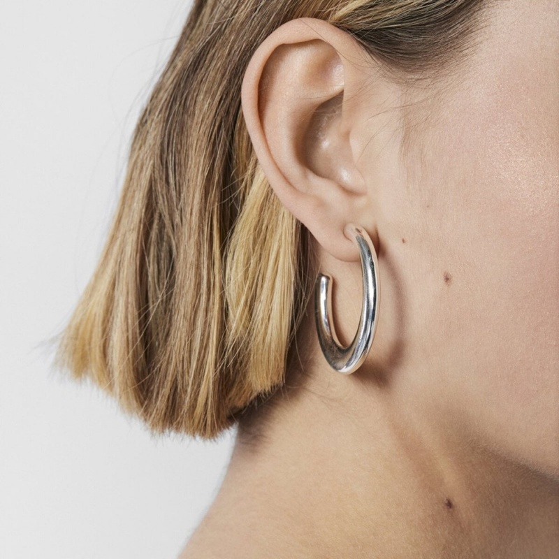 Pendientes TOUS Warm Hoop Mujer Plateados | 7504GWKOD