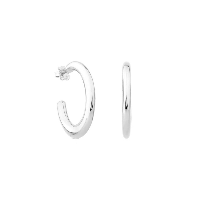 Pendientes TOUS Warm Hoop Mujer Plateados | 7504GWKOD