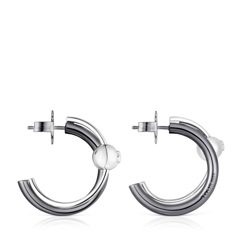 Pendientes TOUS dark Plump Double hoop Mujer Plateados Plateados Oscuro | 9176FDGMK