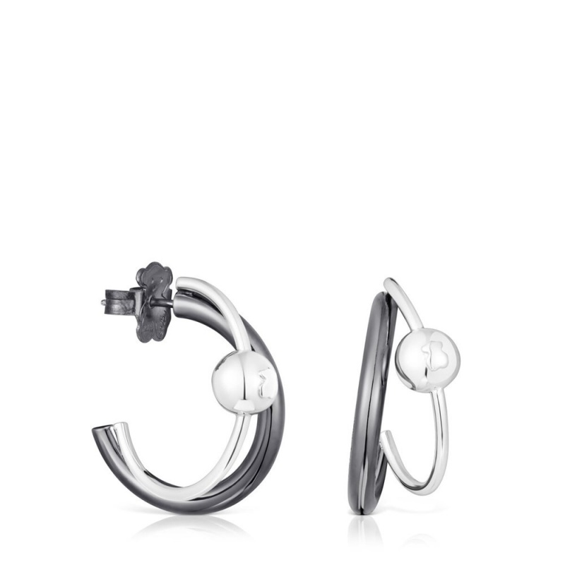 Pendientes TOUS dark Plump Double hoop Mujer Plateados Plateados Oscuro | 9176FDGMK