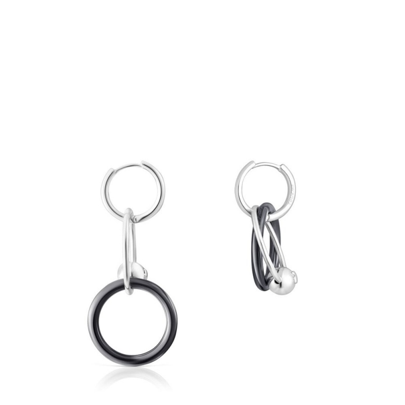 Pendientes TOUS dark Plump Double hoop Mujer Plateados Plateados Oscuro | 9257HEJOI