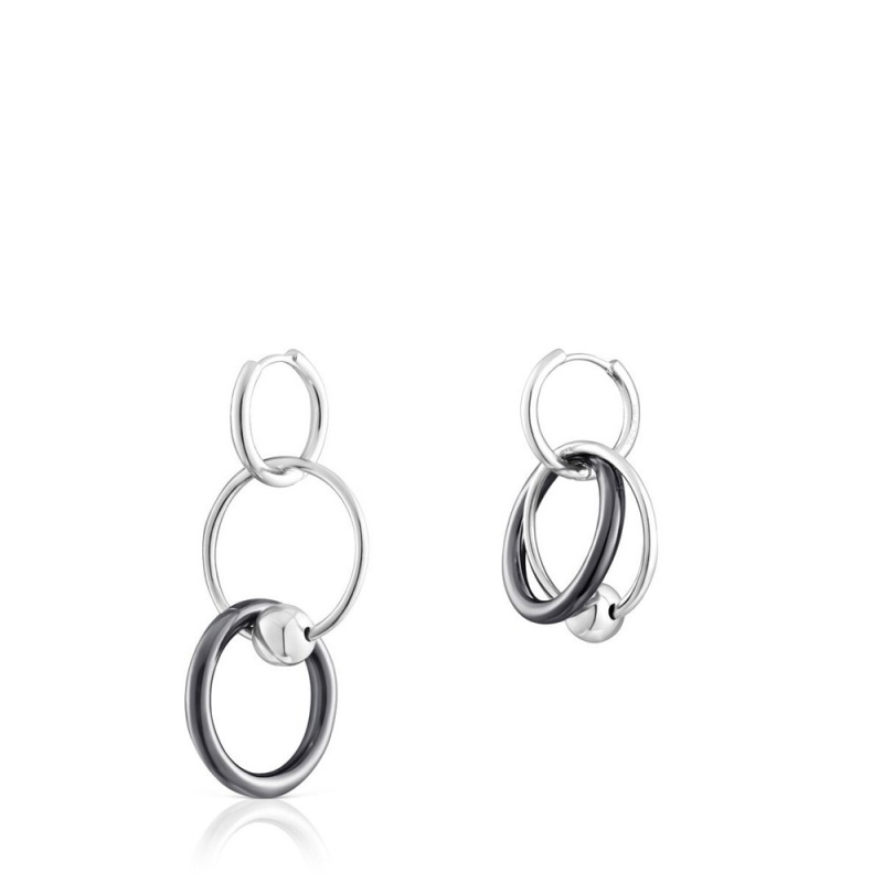 Pendientes TOUS dark Plump Double hoop Mujer Plateados Plateados Oscuro | 9257HEJOI