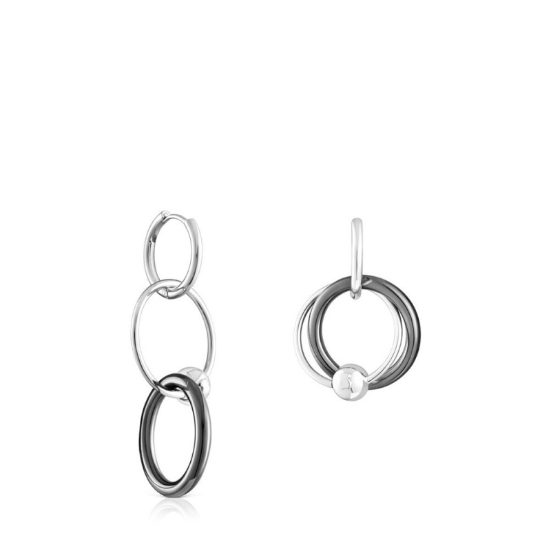 Pendientes TOUS dark Plump Double hoop Mujer Plateados Plateados Oscuro | 9257HEJOI