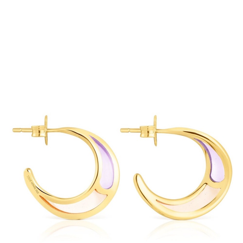 Pendientes TOUS vermeil Gregal hoop with lilac enamel Mujer Plateados Morados Naranjas | 3174MPCWO