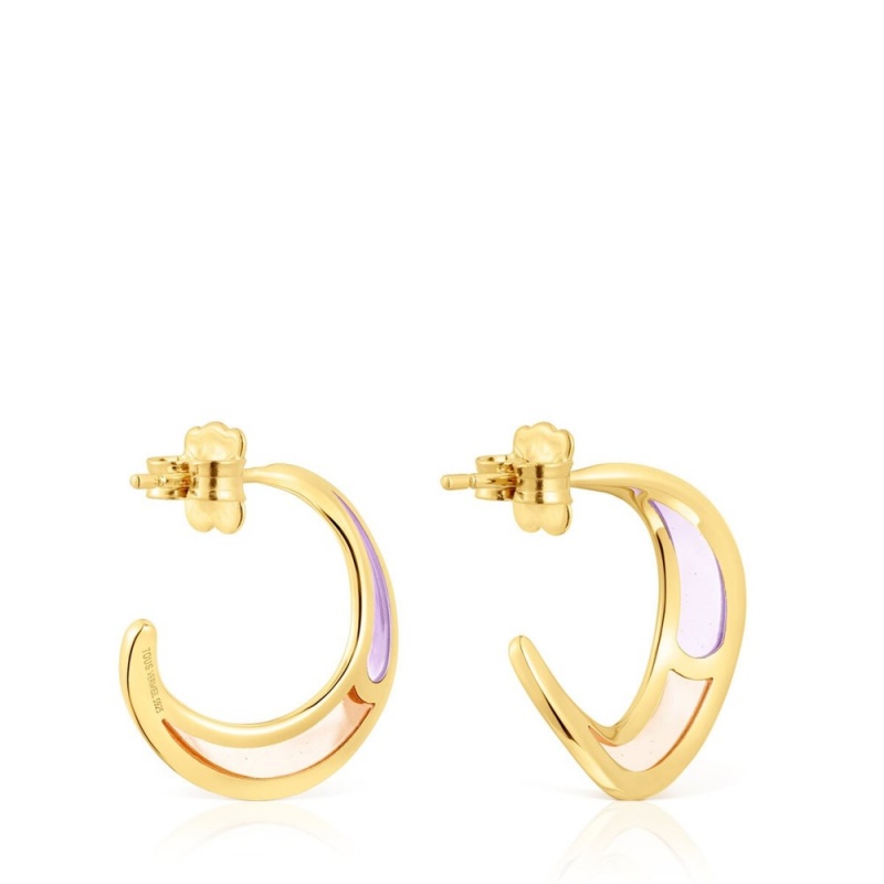 Pendientes TOUS vermeil Gregal hoop with lilac enamel Mujer Plateados Morados Naranjas | 3174MPCWO