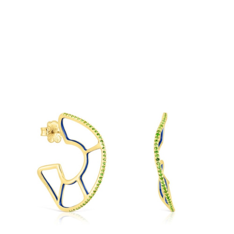 Pendientes TOUS vermeil Gregal hoop with chrome diopside Mujer Plateados | 9086GSVKO