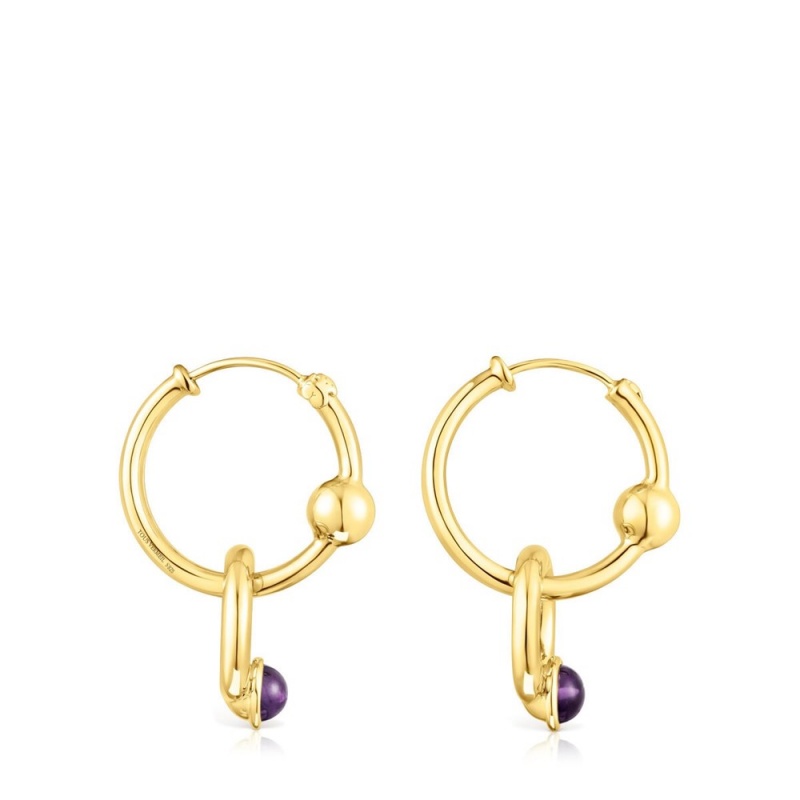 Pendientes TOUS vermeil Plump Hoop with amethysts Mujer Plateados | 2347FSUHX