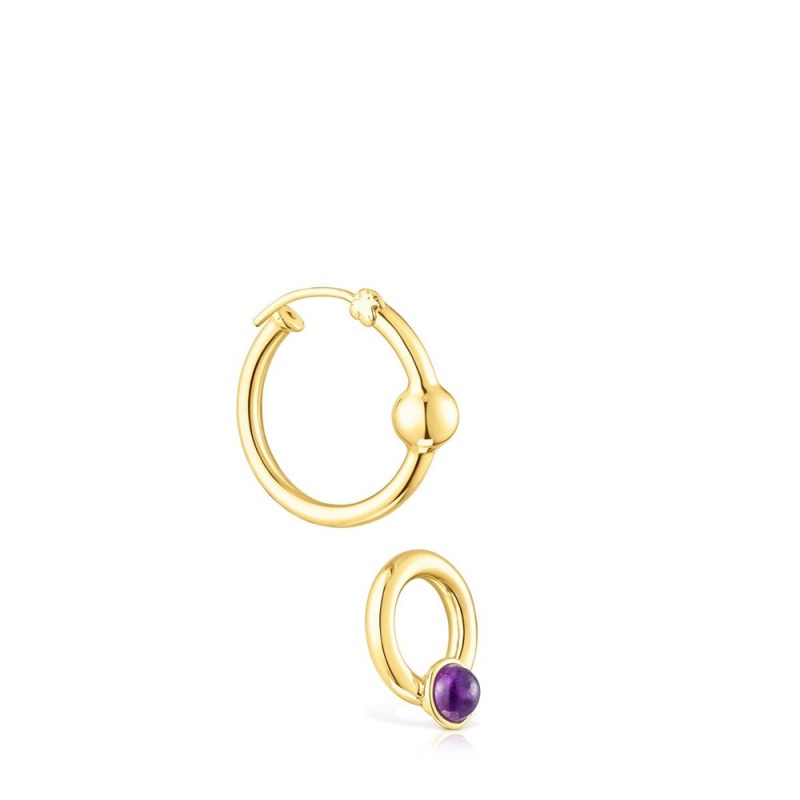 Pendientes TOUS vermeil Plump Hoop with amethysts Mujer Plateados | 2347FSUHX