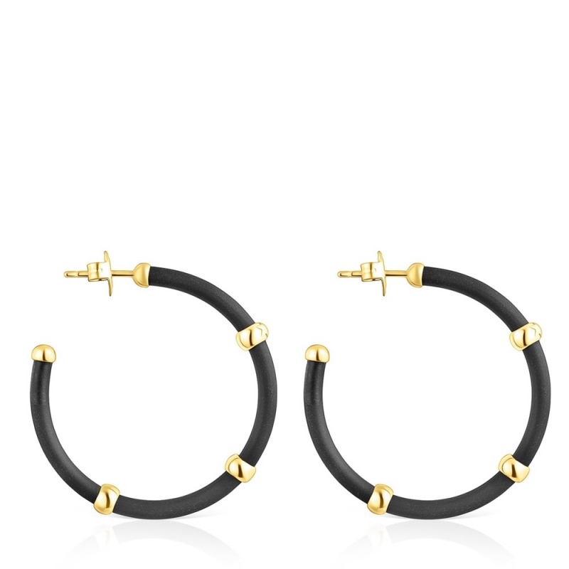 Pendientes TOUS vermeil St. Tropez Caucho Hoop Mujer Negros Plateados | 5603WQRCS