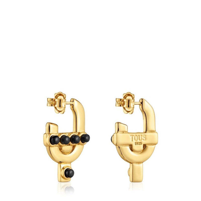 Pendientes TOUS with 18kt plating over onyx MANIFESTO Mujer Dorados Plateados Negros | 8156SLZXA