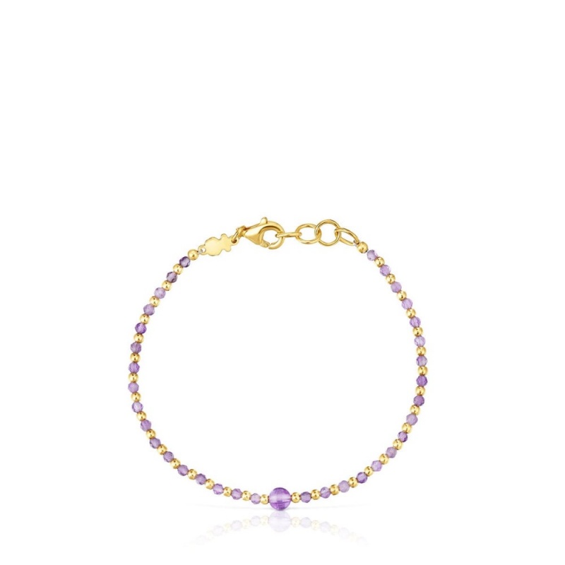 Pulseras TOUS Ball with 18kt plating over amethyst Basic Colors Mujer Dorados Plateados | 9832QZEWR