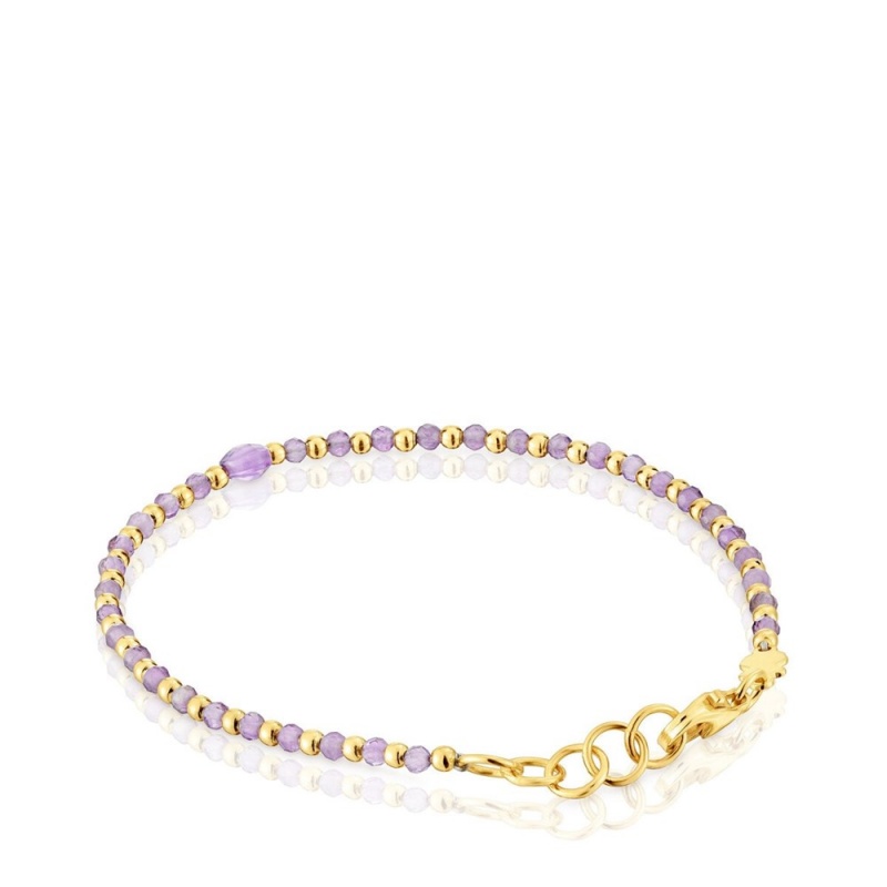 Pulseras TOUS Ball with 18kt plating over amethyst Basic Colors Mujer Dorados Plateados | 9832QZEWR