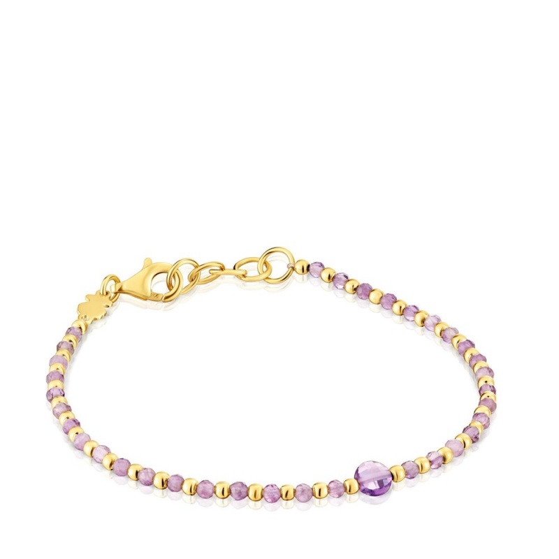 Pulseras TOUS Ball with 18kt plating over amethyst Basic Colors Mujer Dorados Plateados | 9832QZEWR