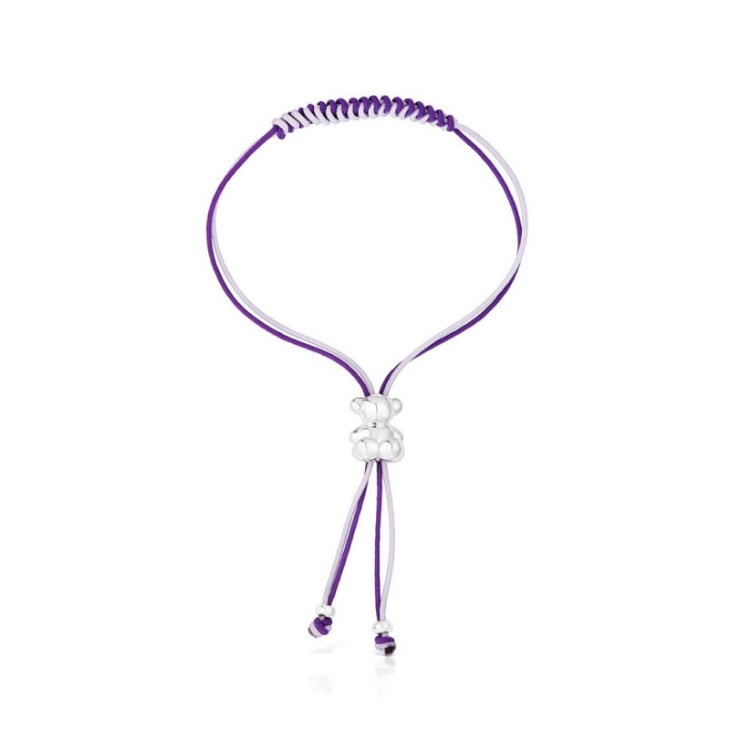 Pulseras TOUS Bold Bear with lilac mauve cord a bear Mujer Morados Plateados | 0976WNETQ