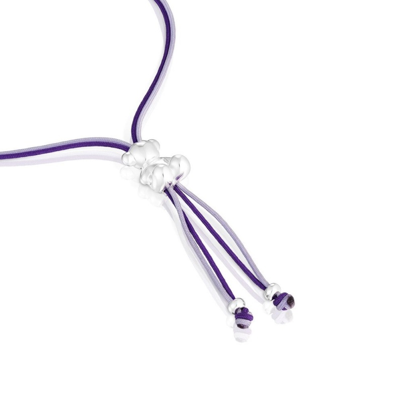 Pulseras TOUS Bold Bear with lilac mauve cord a bear Mujer Morados Plateados | 0976WNETQ