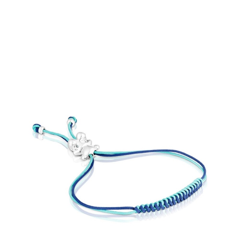 Pulseras TOUS Bold Bear with turquoise cord a bear Mujer Turquesa Azul Marino Azules Plateados | 5761ACEVS