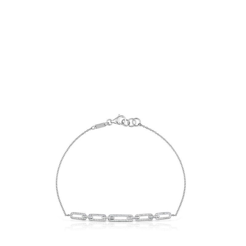 Pulseras TOUS Chain in with diamonds Les Classiques Mujer Blancos Dorados | 4792MAQFY