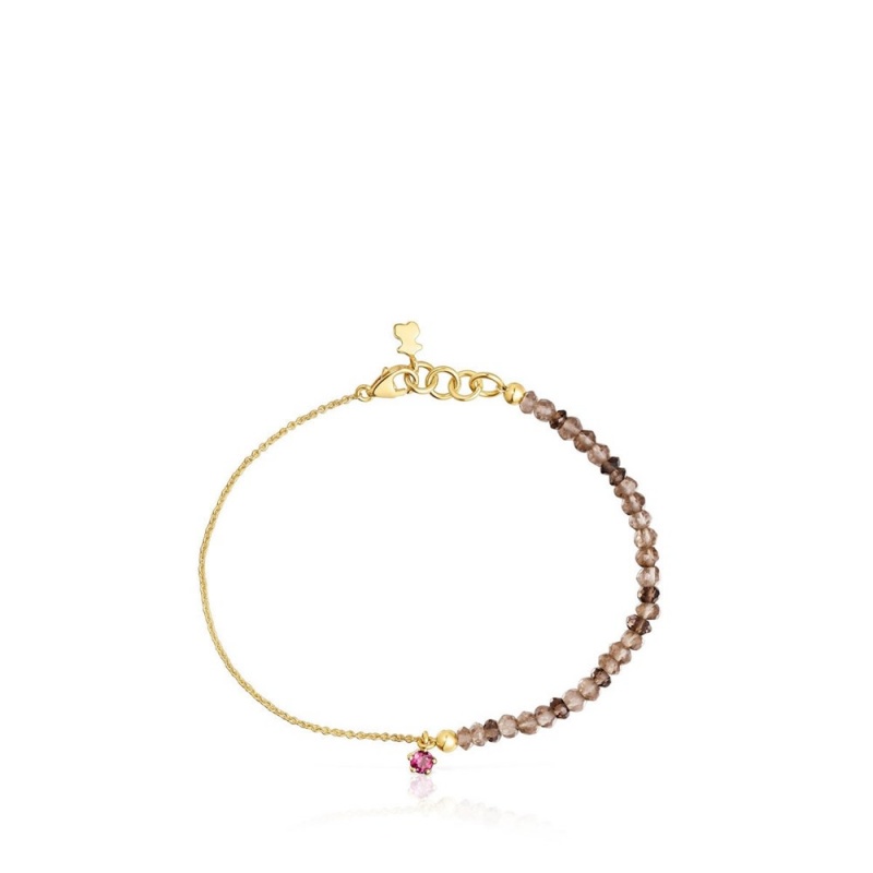 Pulseras TOUS Cool Joy with smoky quartz rhodolite Mujer Dorados | 7410VLKEJ