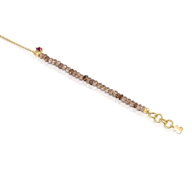 Pulseras TOUS Cool Joy with smoky quartz rhodolite Mujer Dorados | 7410VLKEJ