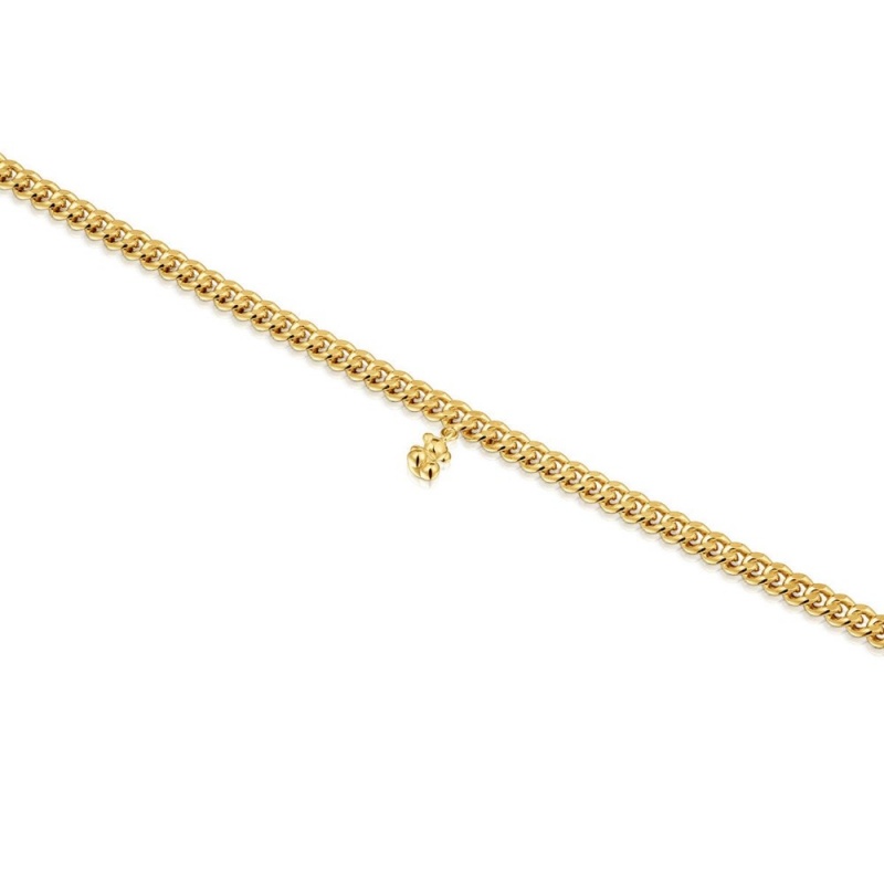 Pulseras TOUS Curb chain with 18kt plating over Bold Bear Mujer Dorados Plateados | 6843ZCPJM