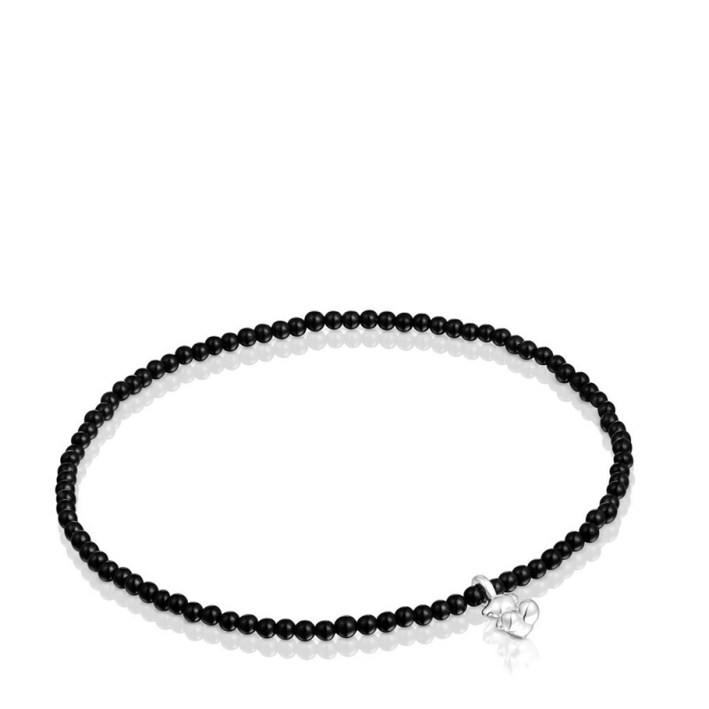 Pulseras TOUS Elastic Bold Bear with onyx bear charm Mujer Negros Plateados | 3524KAFBW