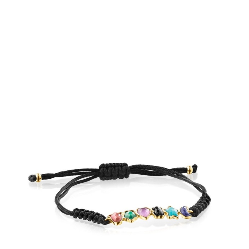 Pulseras TOUS Glory in Vermeil with Gemstones Cord Mujer Plateados Negros | 1305JSMVN