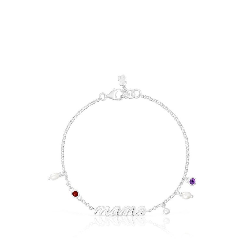 Pulseras TOUS Mama with cultured pearls gemstones Mama Mujer Plateados | 7129FLGVY