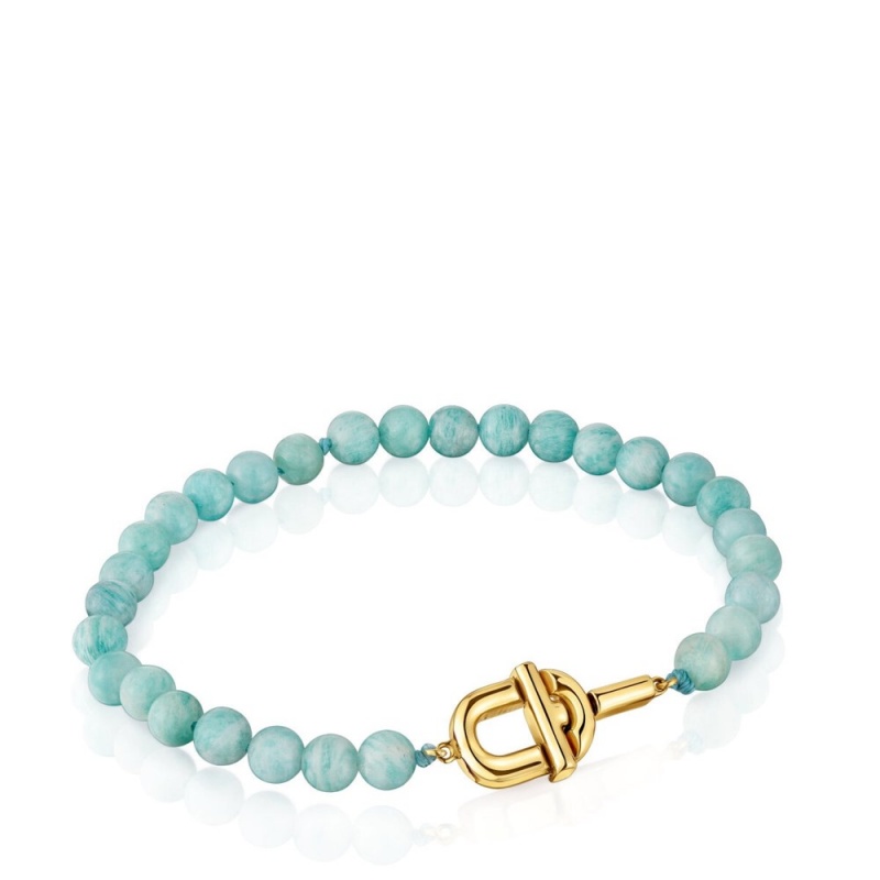 Pulseras TOUS Manifesto with 18kt plating over with amazonite Mujer Dorados Plateados | 7854RMTCS