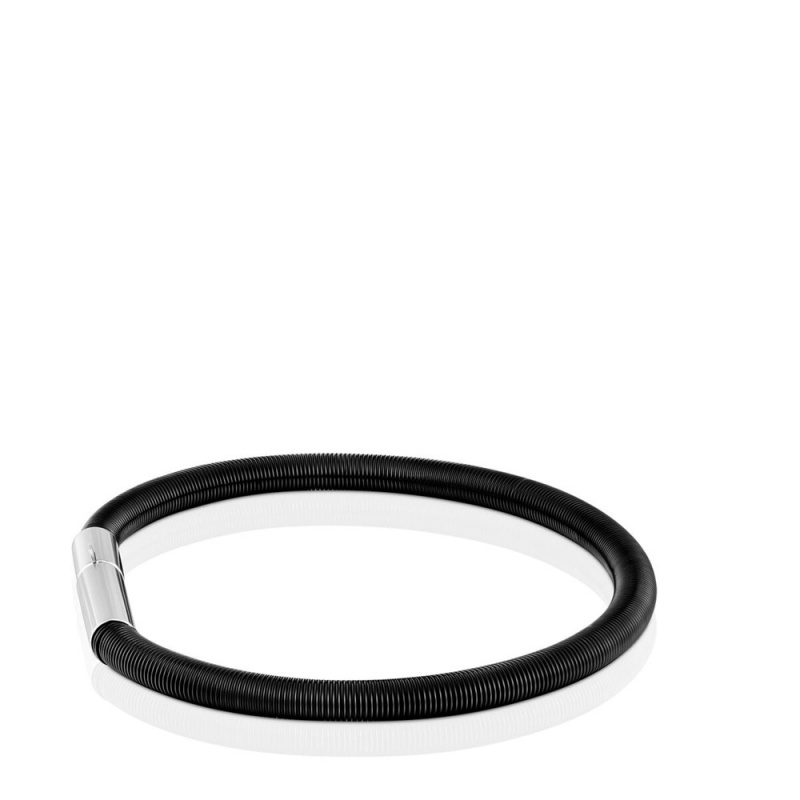 Pulseras TOUS Mesh Tube IP steel 17.5 cm Mujer Negros Grises | 8175XVHWC