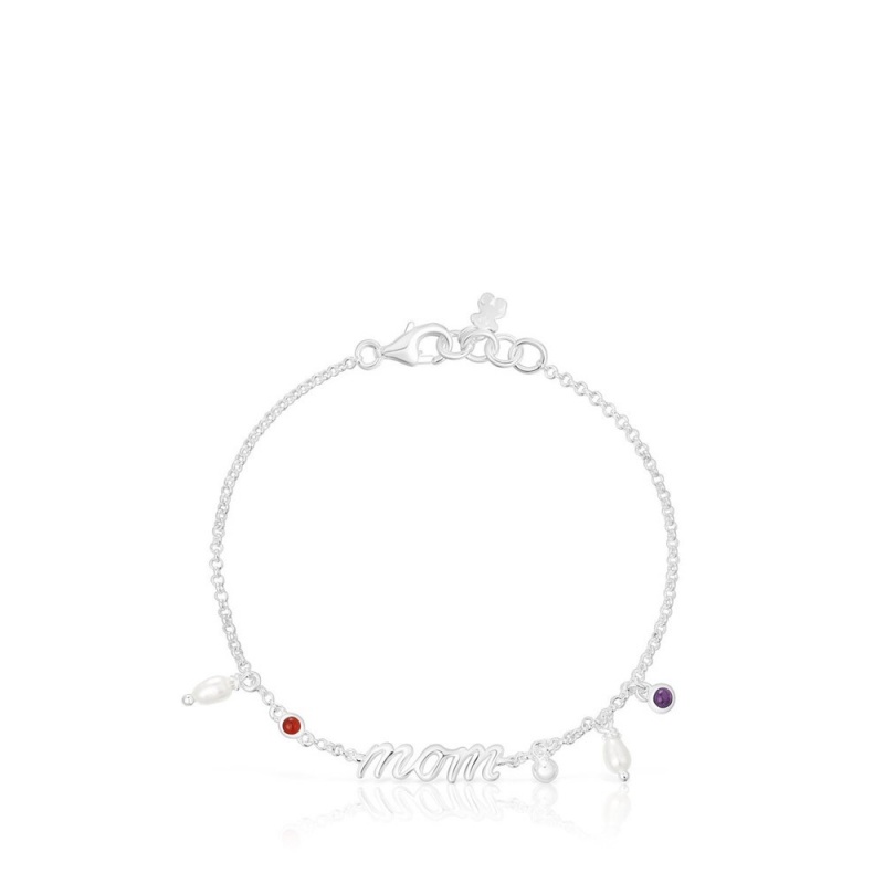 Pulseras TOUS Mom with cultured pearls gemstones Mama Mujer Plateados | 7841KXYNJ