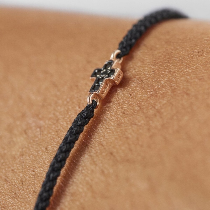 Pulseras TOUS Motif cross in Vermeil with Spinels Cord Mujer Rosas Plateados Negros | 8175UMIJR