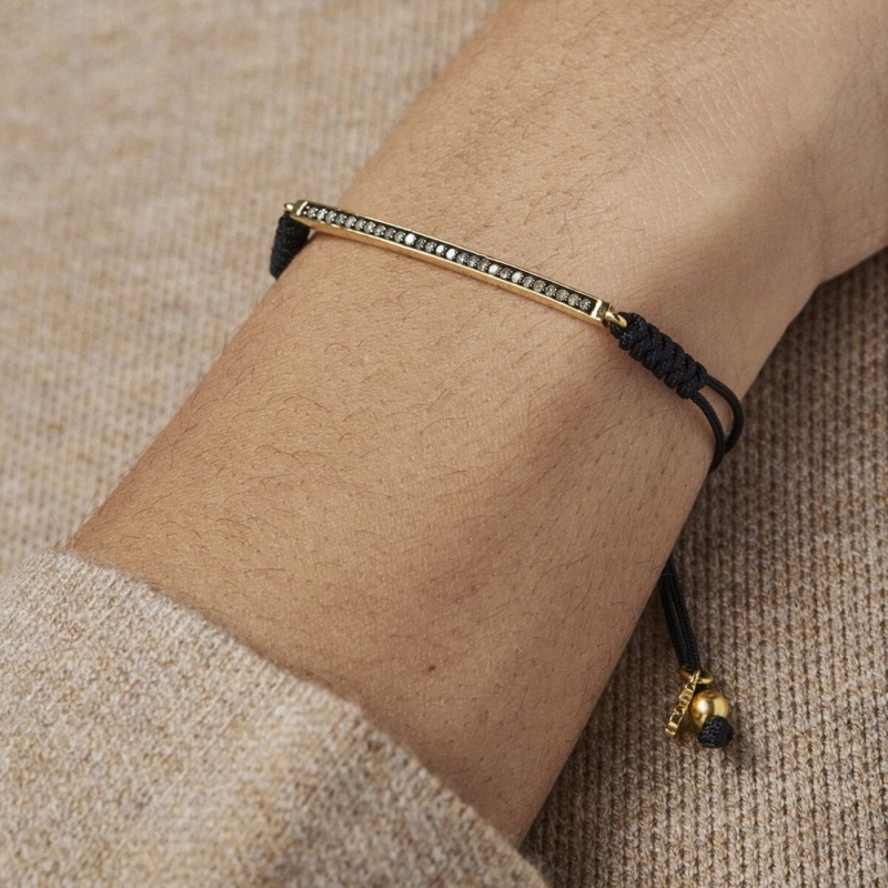 Pulseras TOUS Nocturne bar in Vermeil with Diamonds Cord Mujer Plateados Negros | 7120XJFNW