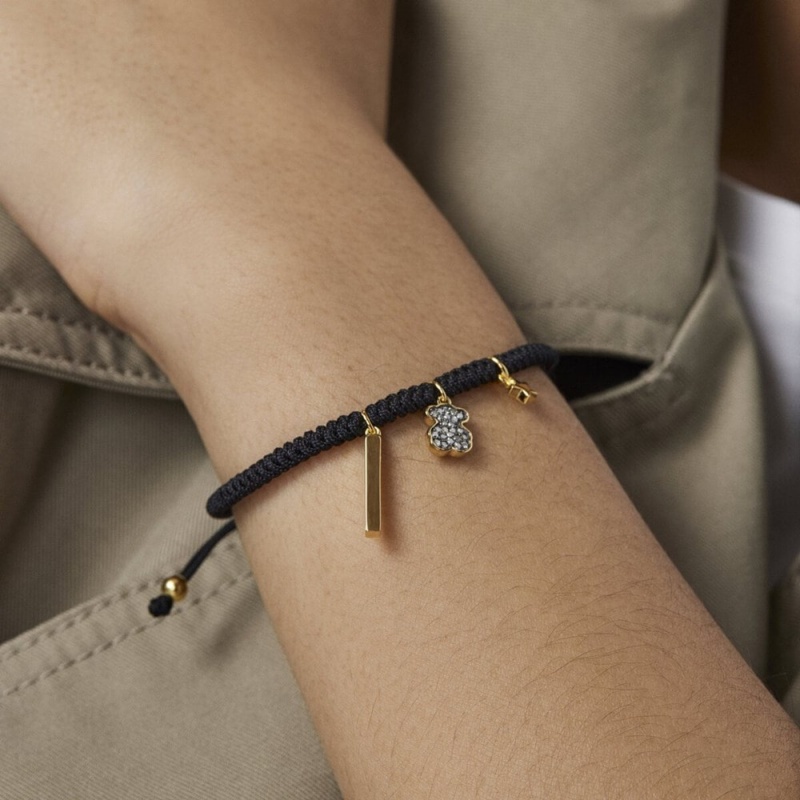 Pulseras TOUS Nocturne in Vermeil with Diamonds Cord Mujer Plateados Negros | 1864OVZML