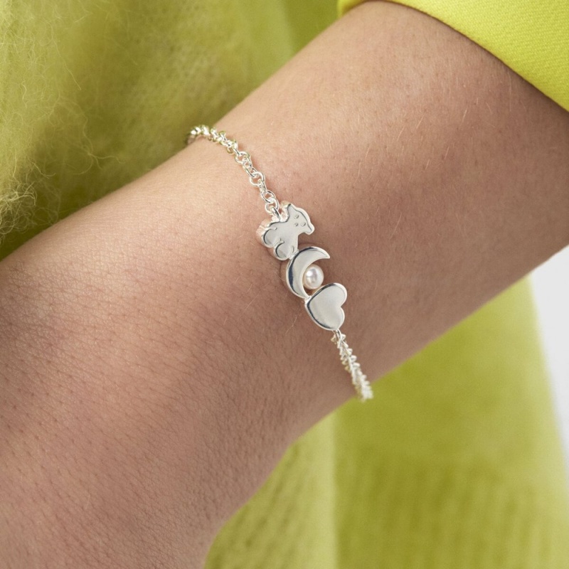 Pulseras TOUS Nocturne with Pearl Mujer Plateados | 9134RNFOB